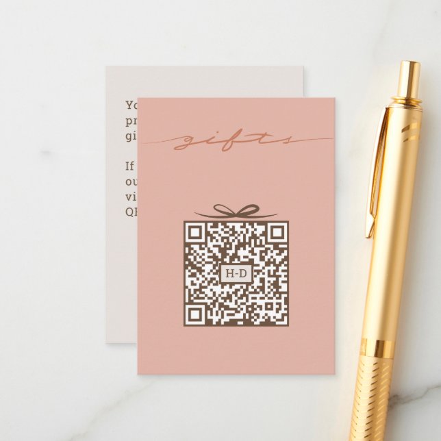 Monogram Gift & Bow QR Code | Wedding Registry Enclosure Card (Front/Back In Situ)