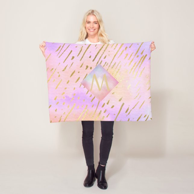 Monogram Gifts for Girls Who Love Pink Gold Fleece Blanket (In Situ)