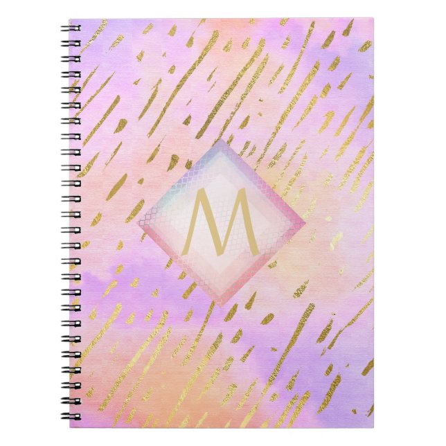 Monogram Gifts for Girls Who Love Pink Gold Notebook (Front)