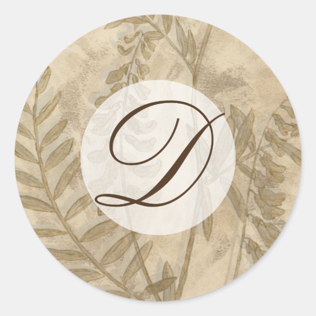 Monogram | Gilded Foliage I Classic Round Sticker (Front)