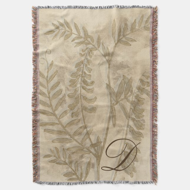 Monogram | Gilded Foliage I Throw Blanket (Front Vertical)