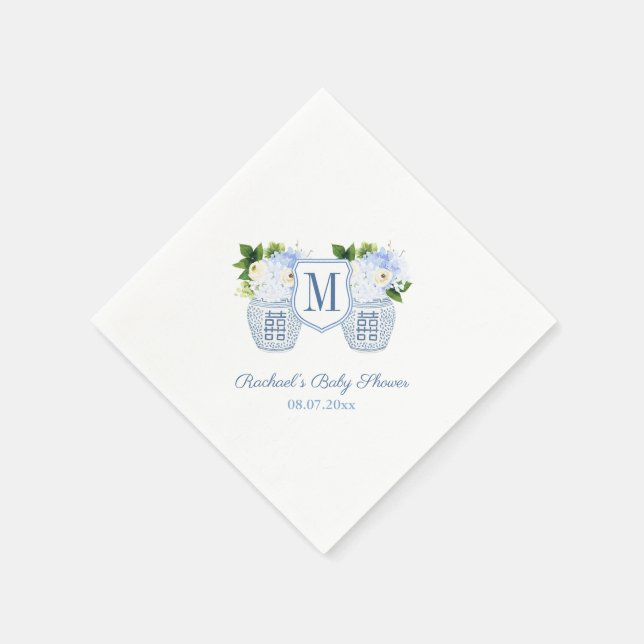 Monogram Ginger Jar Floral Boy Baby Shower Party Napkin (Corner)