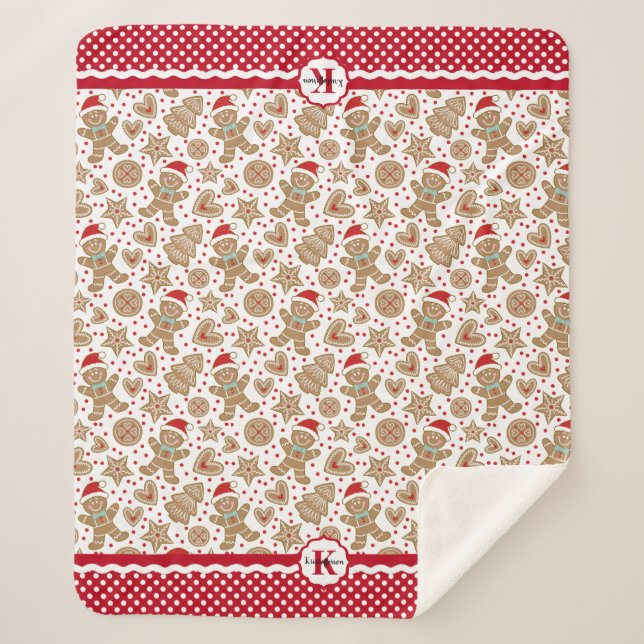 Monogram Gingerbread Man Christmas Sherpa Blanket (Front)
