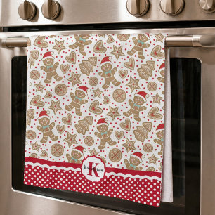 Monogram Gingerbread Man Christmas Tea Towel