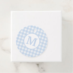 Monogram Gingham Pattern in Soft Baby Blue Favour Tags