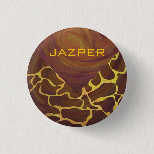 Monogram Giraffe Brown, Yellow Print 3 Cm Round Badge (Front)