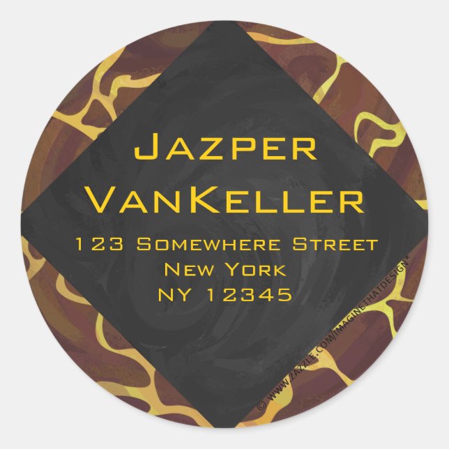 Monogram Giraffe Brown, Yellow Print Classic Round Sticker (Front)