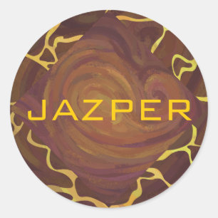Monogram Giraffe Brown, Yellow Print Classic Round Sticker