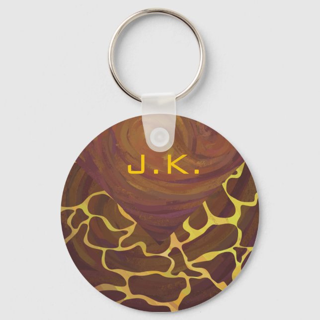 Monogram Giraffe Brown, Yellow Print Key Ring (Front)