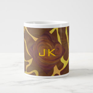 Monogram Giraffe Brown, Yellow Print Large Coffee Mug