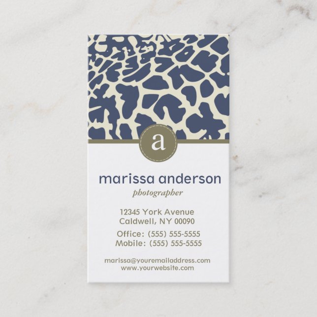 Monogram-Giraffe Pattern Business Business Card (Front)