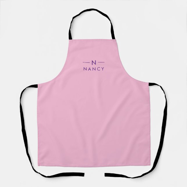 Monogram Girl Pink Modern Minimalist Elegant Apron (Front)