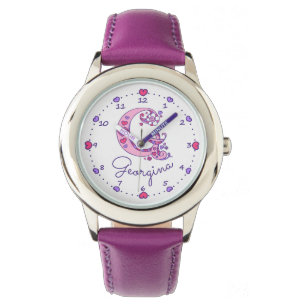 Monogram girls G doodle heart art name watch