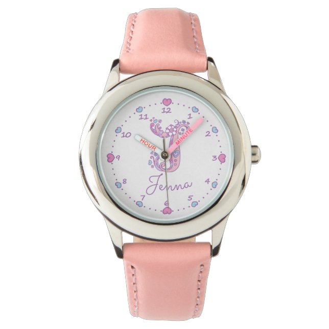 Monogram girls J doodle art Jenna name watch (Front)