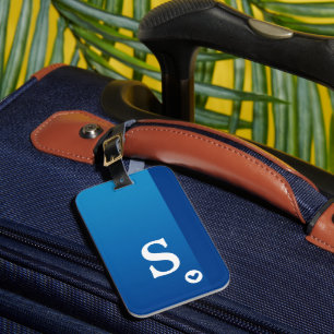 Monogram Girly Blue Heart Simple Modern Chic Luggage Tag