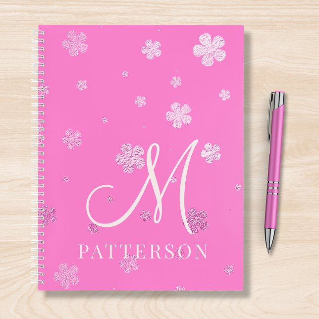 Monogram Girly Faux Foil Floral Chic Modern Name Notebook (Creator Uploaded)