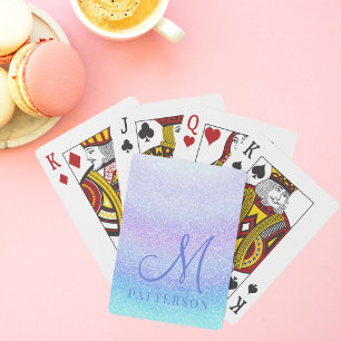 Monogram Girly Glitter Chic Sparkle Modern Name Playing Cards
