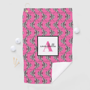 Monogram Girly Pink Fish Pattern Personalised Golf Towel