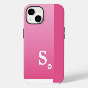 Monogram Girly Pink Heart Simple Modern Chic iPhone 14 Case