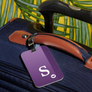 Monogram Girly Purple Heart Simple Modern Chic Luggage Tag
