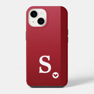 Monogram Girly Red Heart Simple Modern Chic iPhone 14 Case