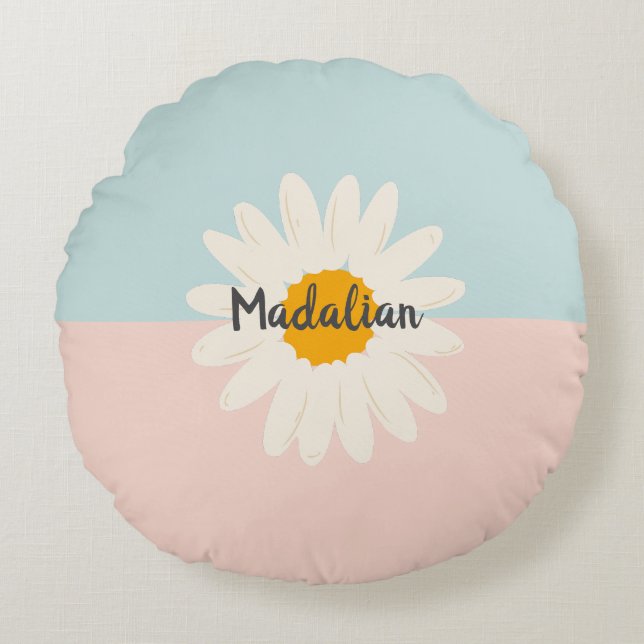 Monogram girly two tones colour block Pink Blue  Round Cushion (Front)