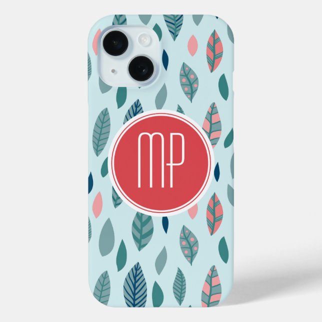 Monogram Girly Whimsical Leaves Pattern Case-Mate iPhone Case (Back)