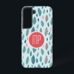 Monogram Girly Whimsical Leaves Pattern Samsung Galaxy Case<br><div class="desc">A whimsical and girly monogram pattern design with leaves in pale turquoise,  teal and coral red tones with a stylish banner in coral red and white to personalise with your monogram initials.</div>