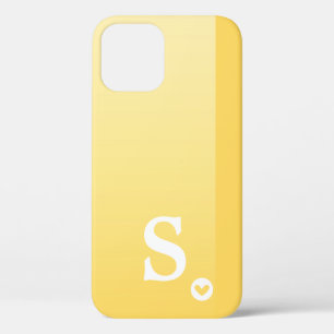 Monogram Girly Yellow Heart Simple Modern Chic iPhone 12 Case