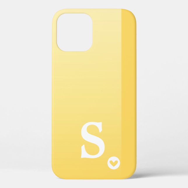 Monogram Girly Yellow Heart Simple Modern Chic Case-Mate iPhone Case (Back)