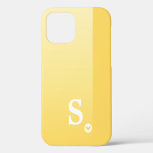 Monogram Girly Yellow Heart Simple Modern Chic iPhone 12 Case