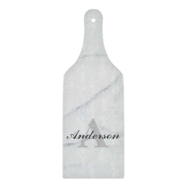 Monogram Glass Chopping Paddle - Grey Marble Cutting Board (Front)