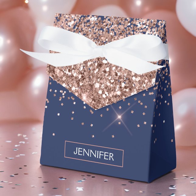 Monogram Glitter Blush Pink Rose Gold Navy Blue Favour Box (Creator Uploaded)