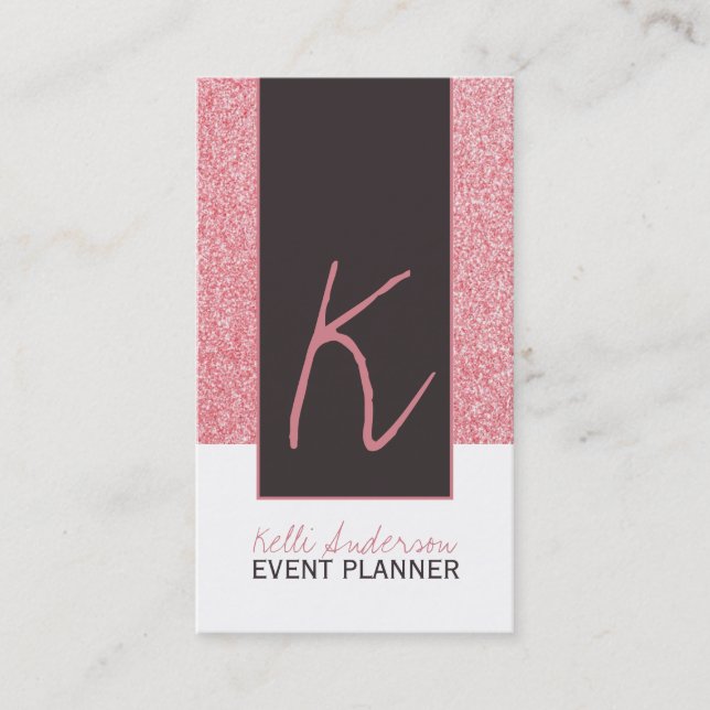 Monogram Glitter Business Card Template (Front)