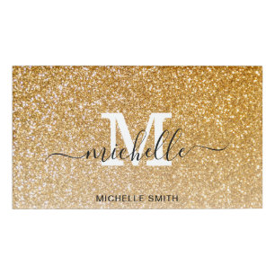 Monogram Glitter Gold Elegant Feminine Name Tag