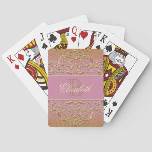 Monogram Glitter Golden and Pink Playing Cards