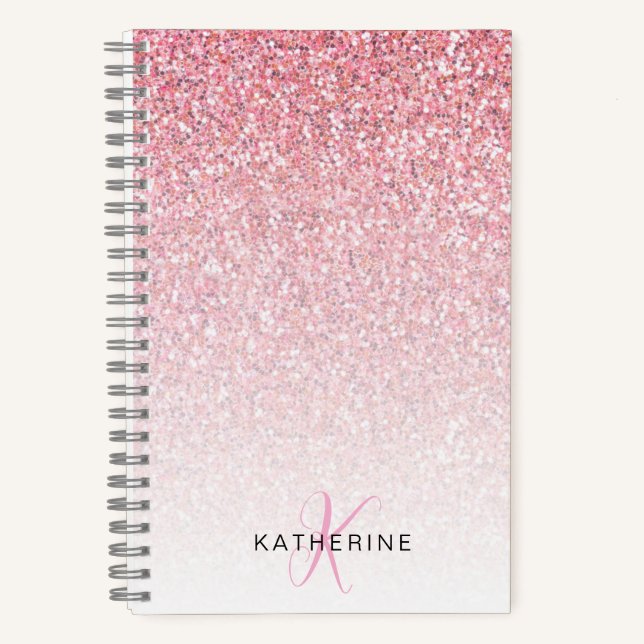 Monogram Glitter Pink Sparkle Feminine Notebook (Front)
