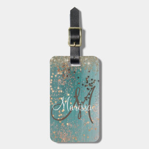 Monogram Glitter Stars on Teal Personalised Luggage Tag