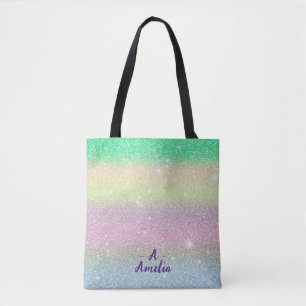 Monogram Glitter Unicorn Throw Modern Minimalist Tote Bag