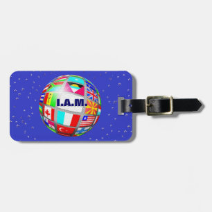 Monogram Globe World Flags Map, Earth Luggage Tag
