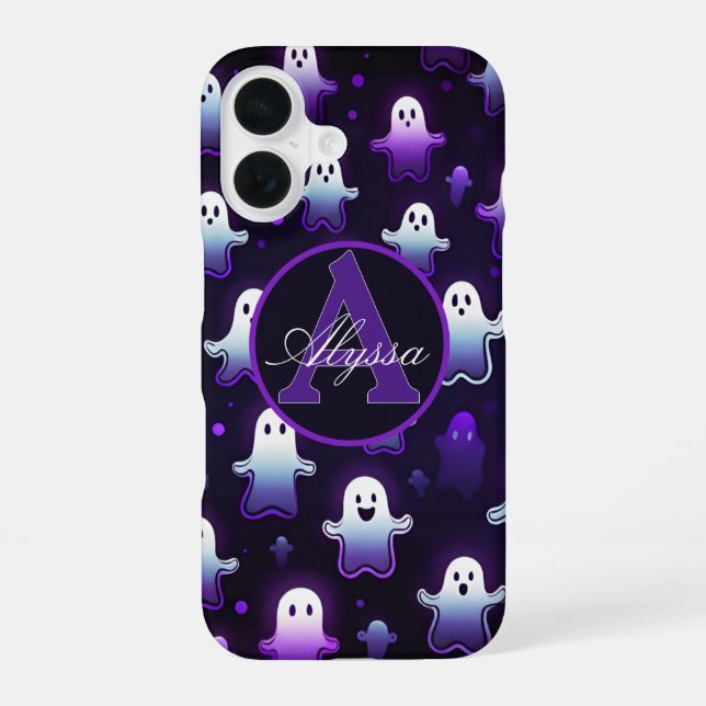 Monogram Glowing Ghosts in the Night iPhone 16 Case (Back)