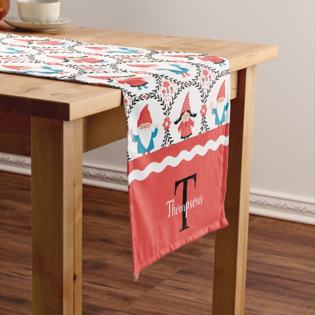 Monogram Gnome Christmas Short Table Runner (In Situ)