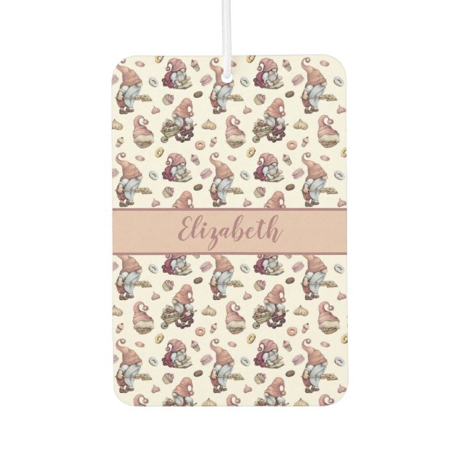 Monogram Gnomes Baking Cupcakes Doughnuts  Car Air Freshener (Front)