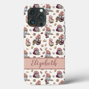 Monogram Gnomes Baking Cupcakes Doughnuts Pink Scr iPhone 13 Pro Case