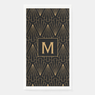 Monogram Gold and Black Art Deco Pattern Napkins