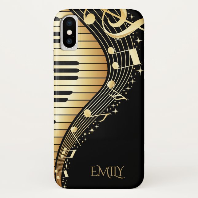 Monogram Gold And Black Music Keys Case-Mate iPhone Case (Back)