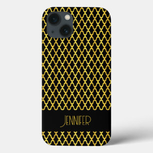 Monogram gold and black quatrefoil pattern iPhone 13 case