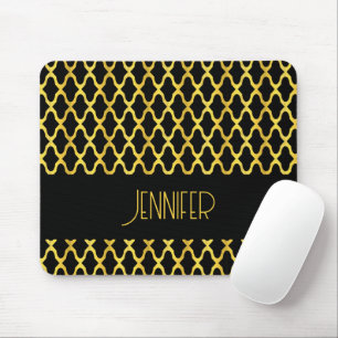 Monogram gold and black quatrefoil pattern mouse mat