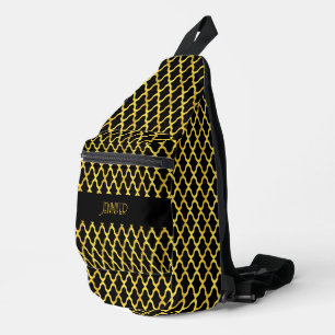 Monogram gold and black quatrefoil pattern sling bag
