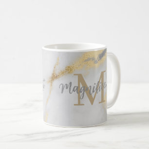 Monogram Gold and Grey Marble Coffee Mug